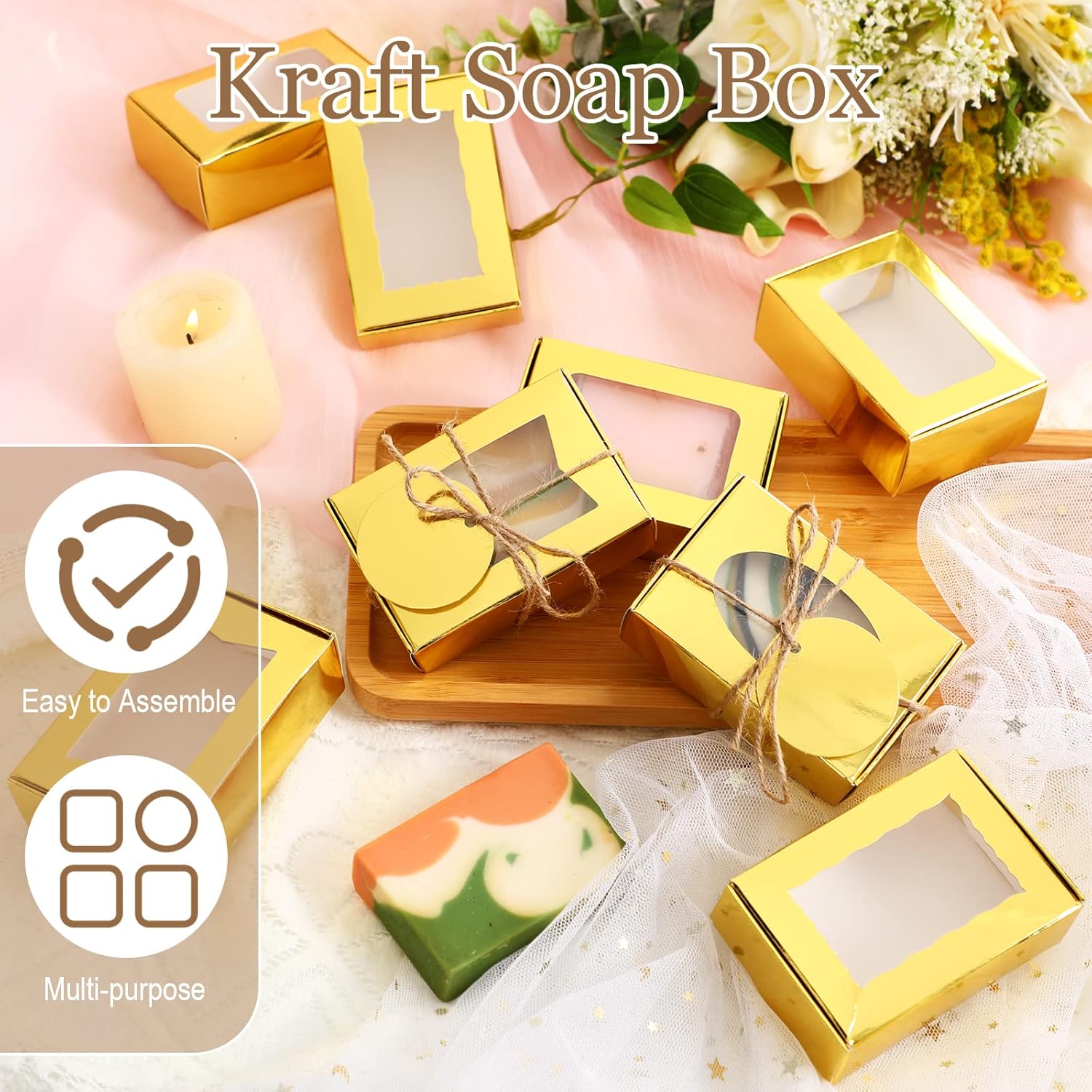 Yexiya 60 Pcs Kraft Soap Boxes with Window for Gifts