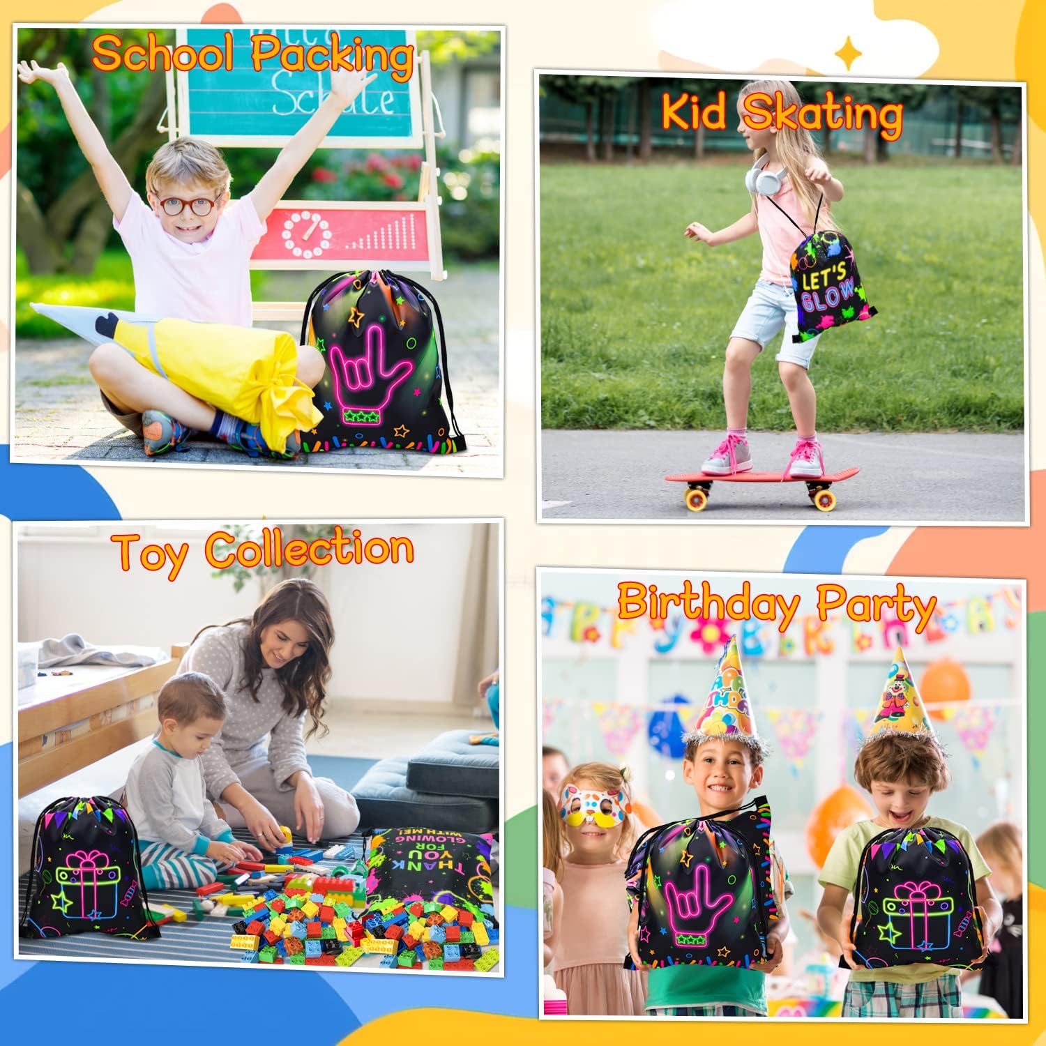 XJLANTTE Glow in the Dark Party Bags with Drawstring