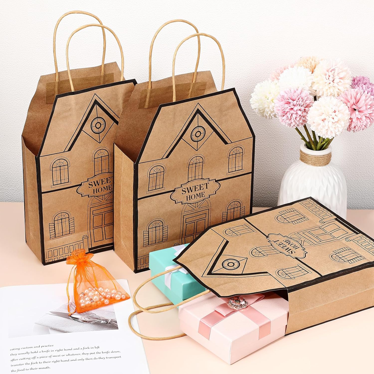 Cholemy 50 Piece House Shaped Gift Bags with Handles
