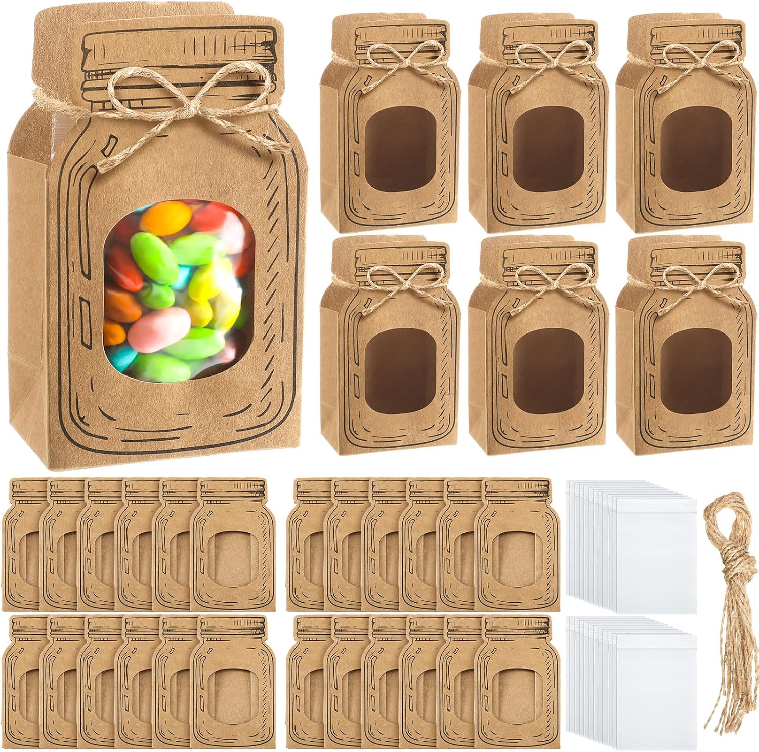 Yexiya Mini Kraft Paper Mason Jar Treat Bags 24 Pcs