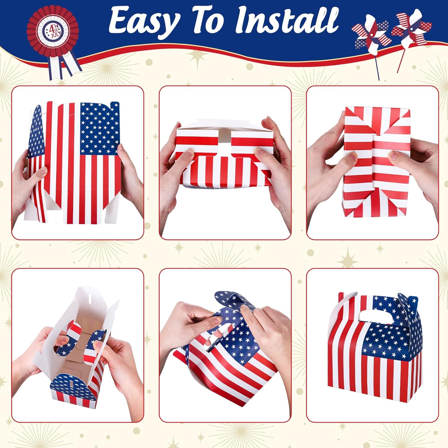 Whaline 12Pcs Patriotic Treat Box with Handle
