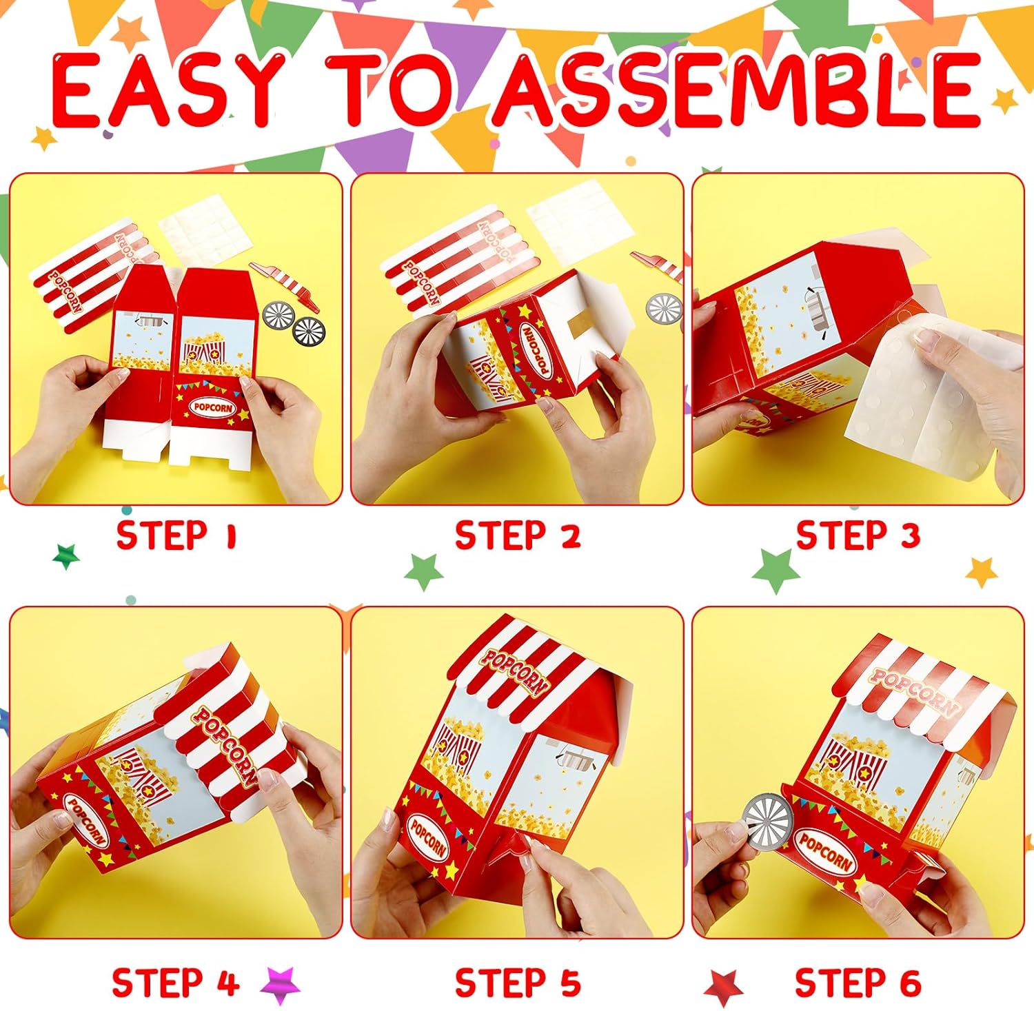 Trandraft 24 Pcs Circus Popcorn Boxes