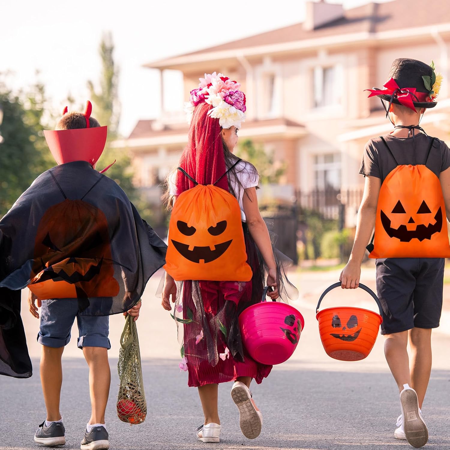 Sweetude 24 Halloween Drawstring Bags Large Backpacks Orange