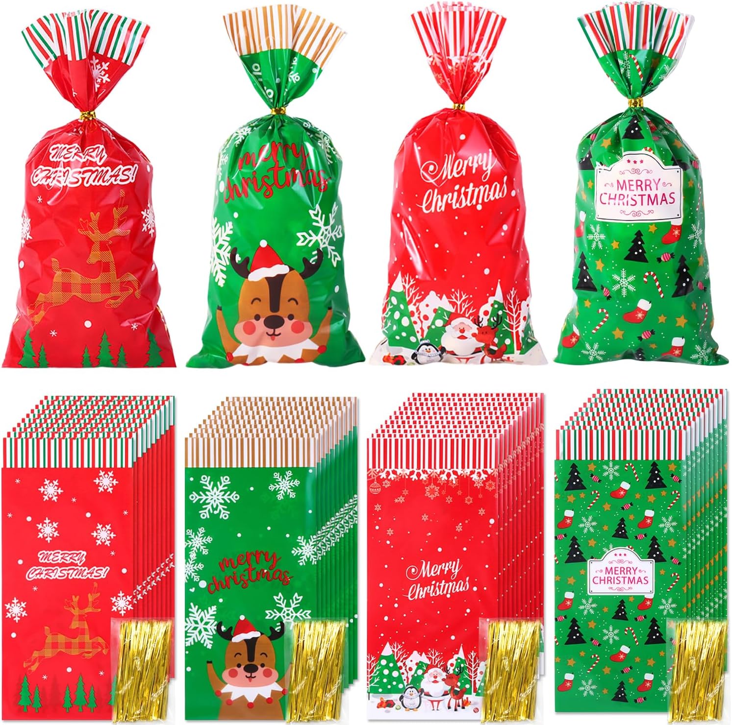 Jexila 200PCS Christmas Cellophane Bags with Twist Ties