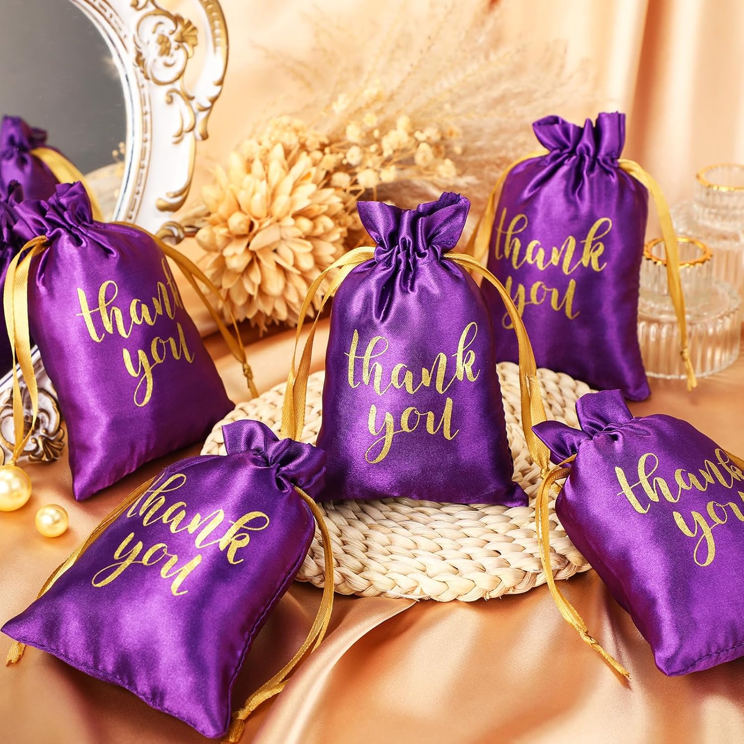 50 Pcs Thank You Satin Gift Bags with Drawstring