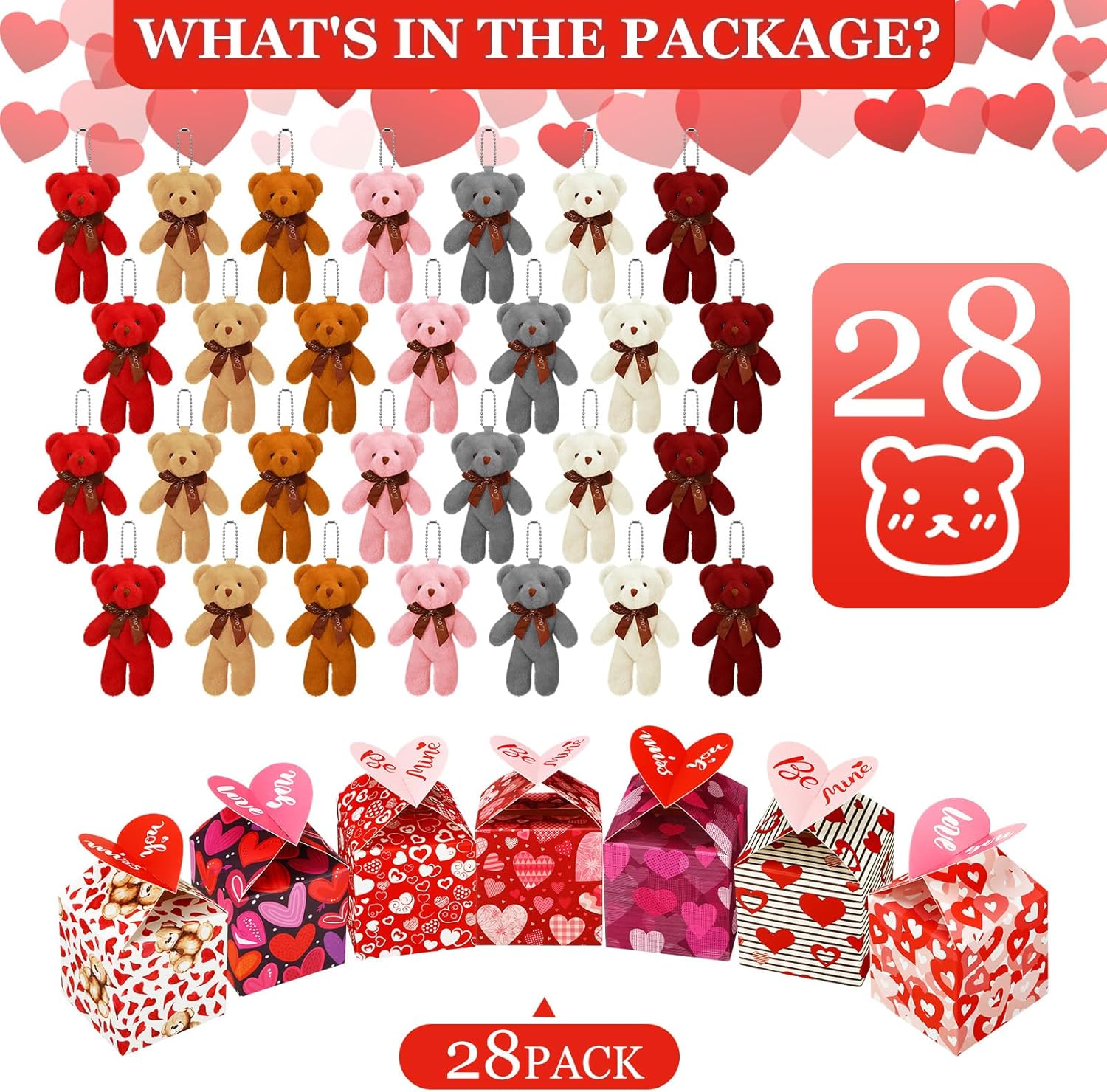 28 Pack Valentine Gift Boxes with Bear Favors