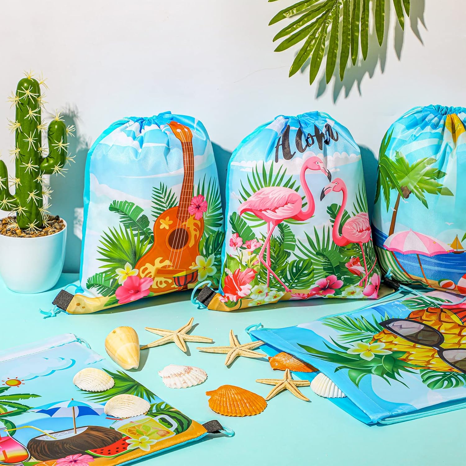 24 Pcs Hawaiian Themed Gift Bags with Drawstring