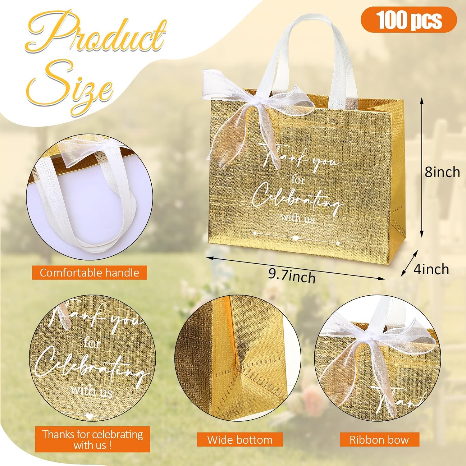 CHENGU 100 Pcs Gold Wedding Gift Bags with Handles