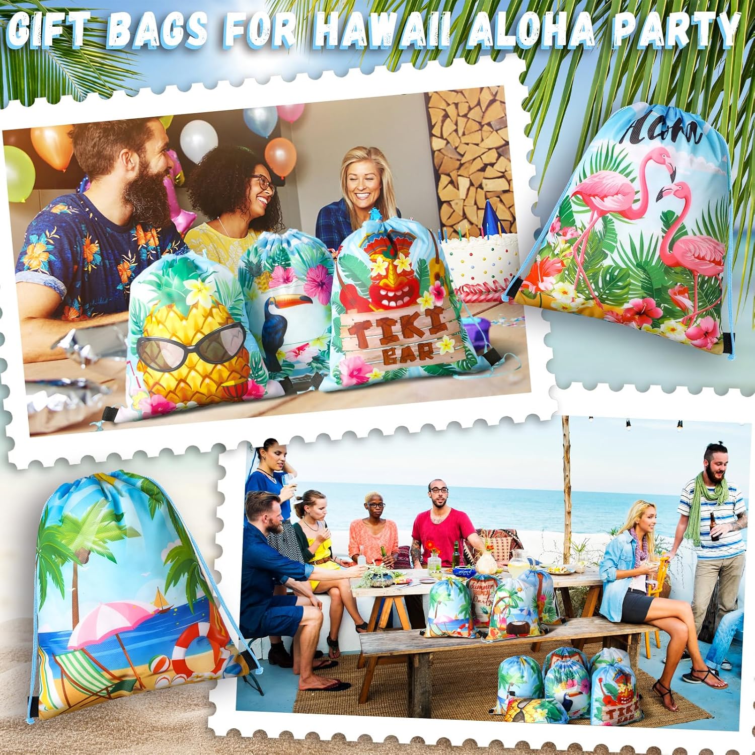 24 Pcs Hawaiian Themed Gift Bags with Drawstring