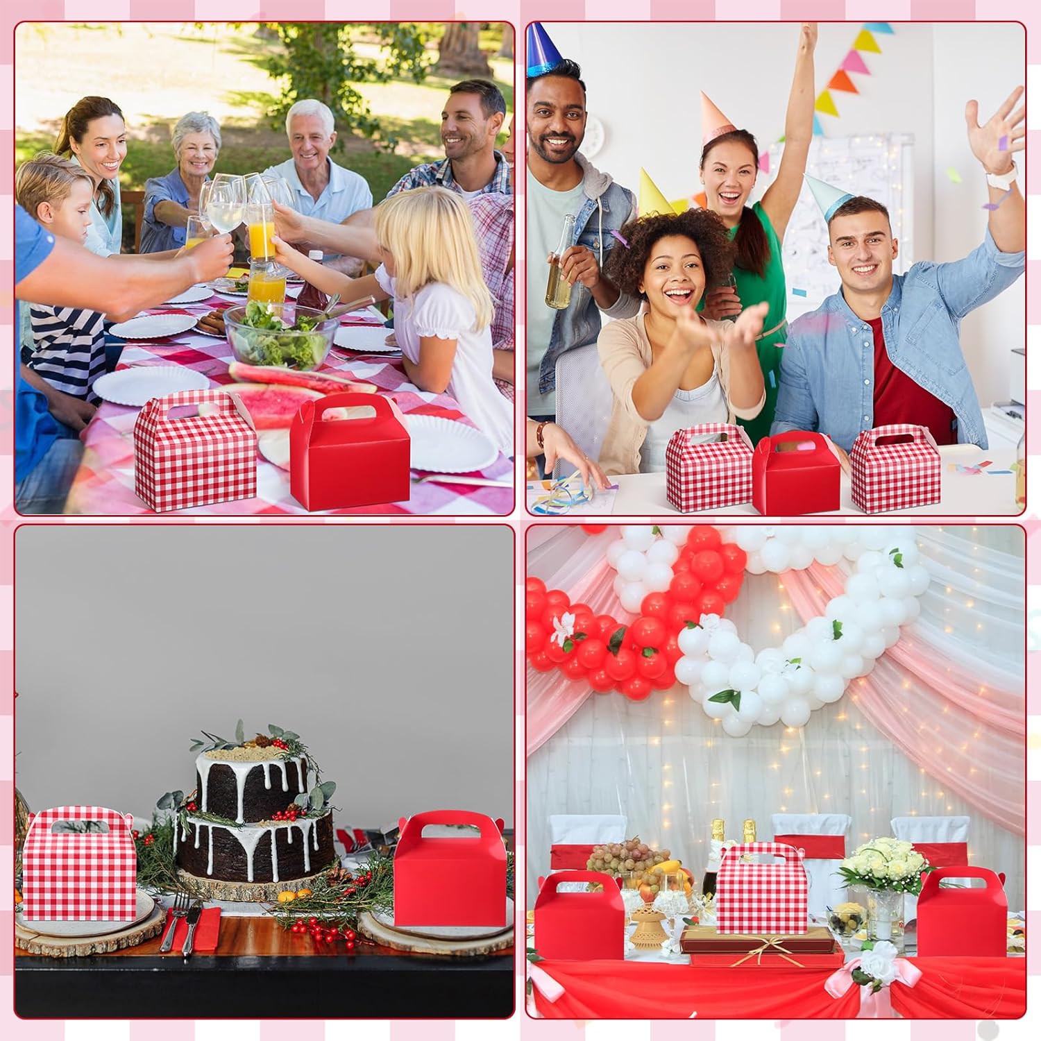 Marspark 24 Pcs Gingham Treat Boxes with Handles