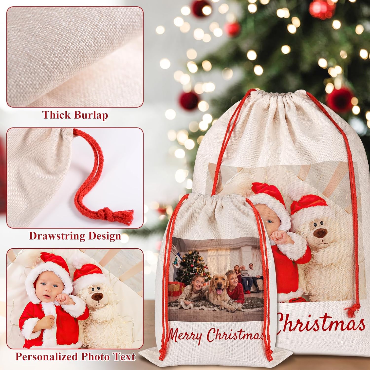 FAMIPAWS Custom Santa Sack with Name Text for Christmas Gifts