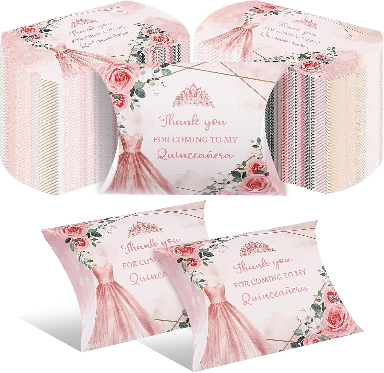 100 PCS Quinceanera Pillow Gift Boxes Rose Gold 15th Birthday Party Favors