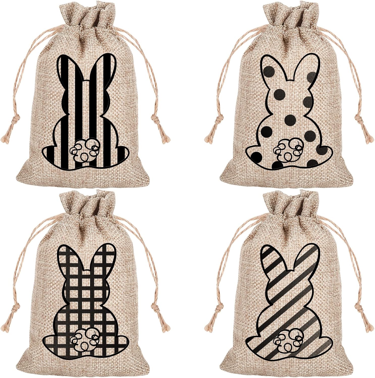 Whaline 24 Pack Easter Drawstring Gift Bags with Bunny and Rabbit Prints