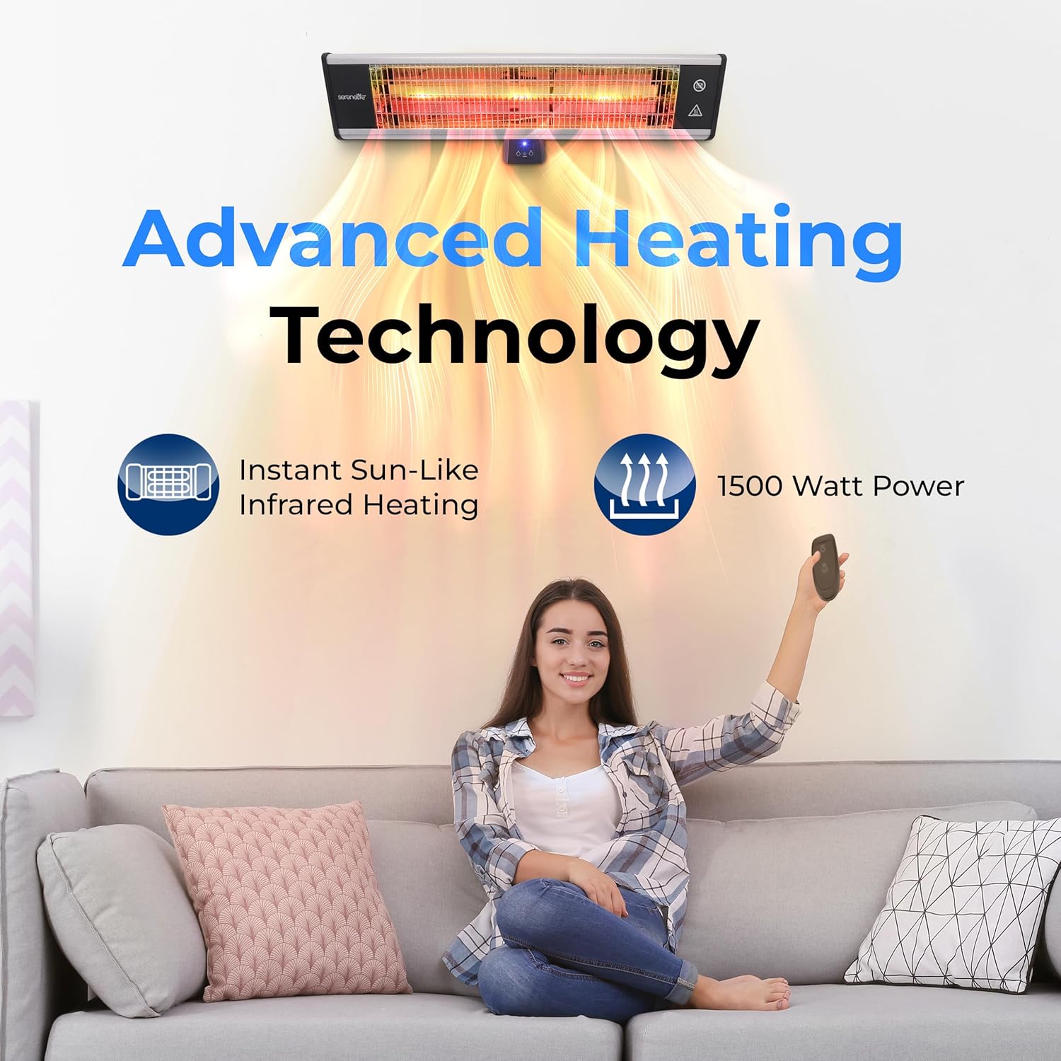 SereneLife Infrared Wall Mount Heater with Remote Control 1500W