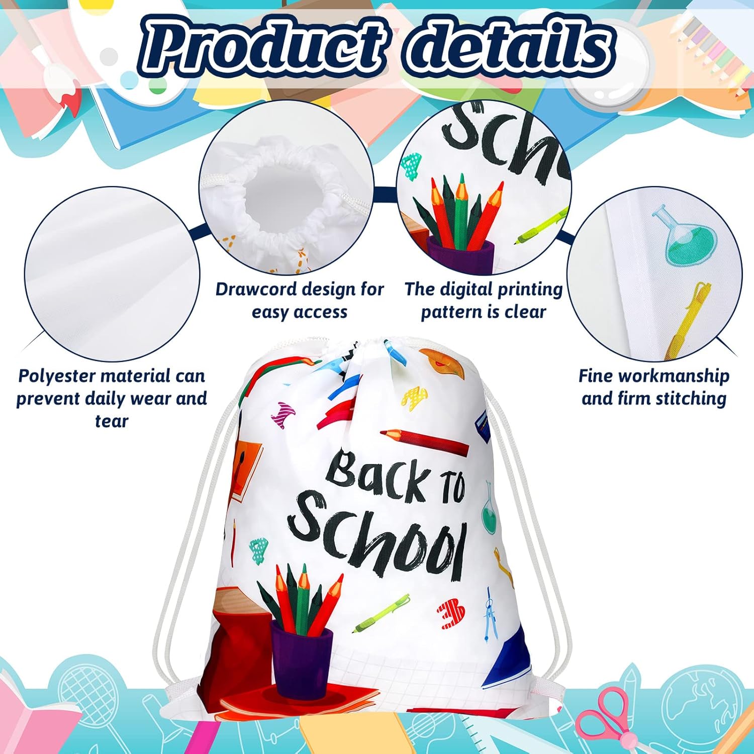 Woanger 16 Pcs Drawstring School Bags with Pattern