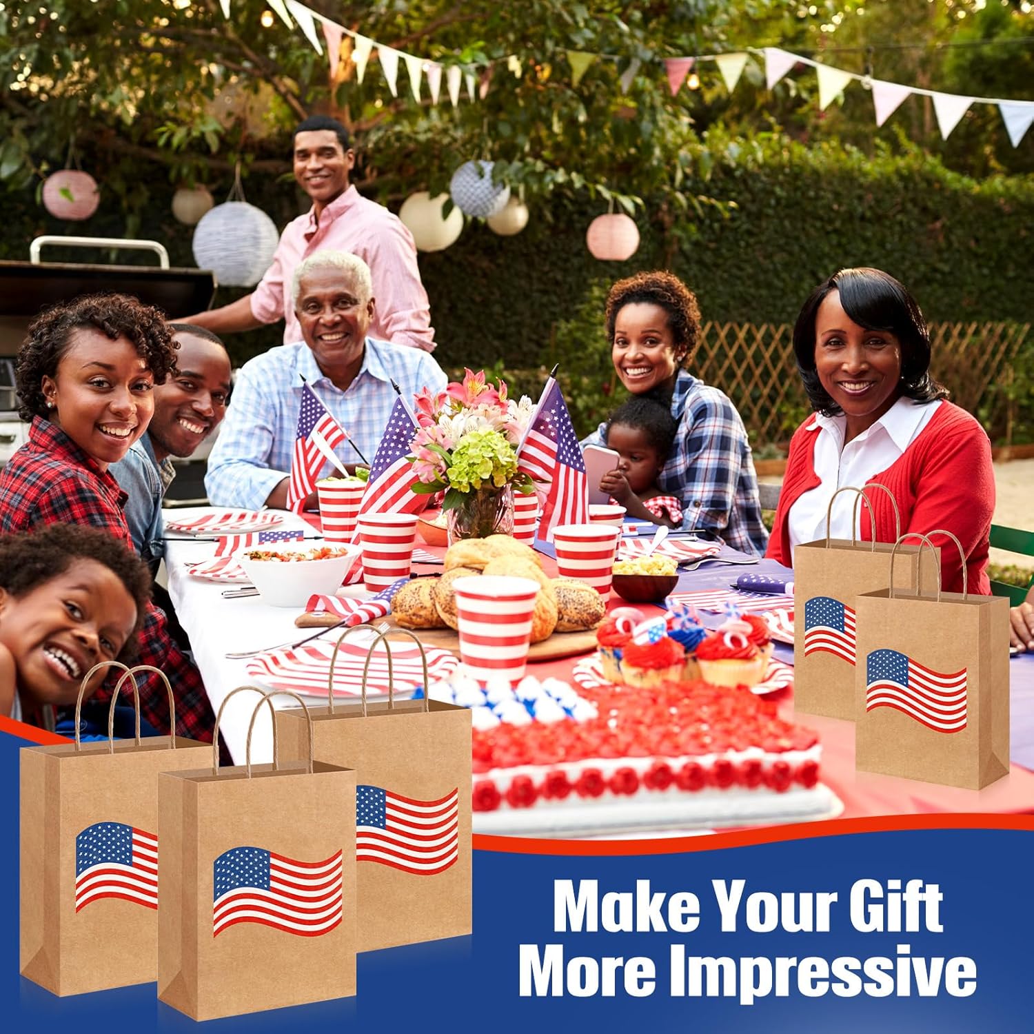 Kolldenn 24 Pcs Patriotic Gift Bags with Handle