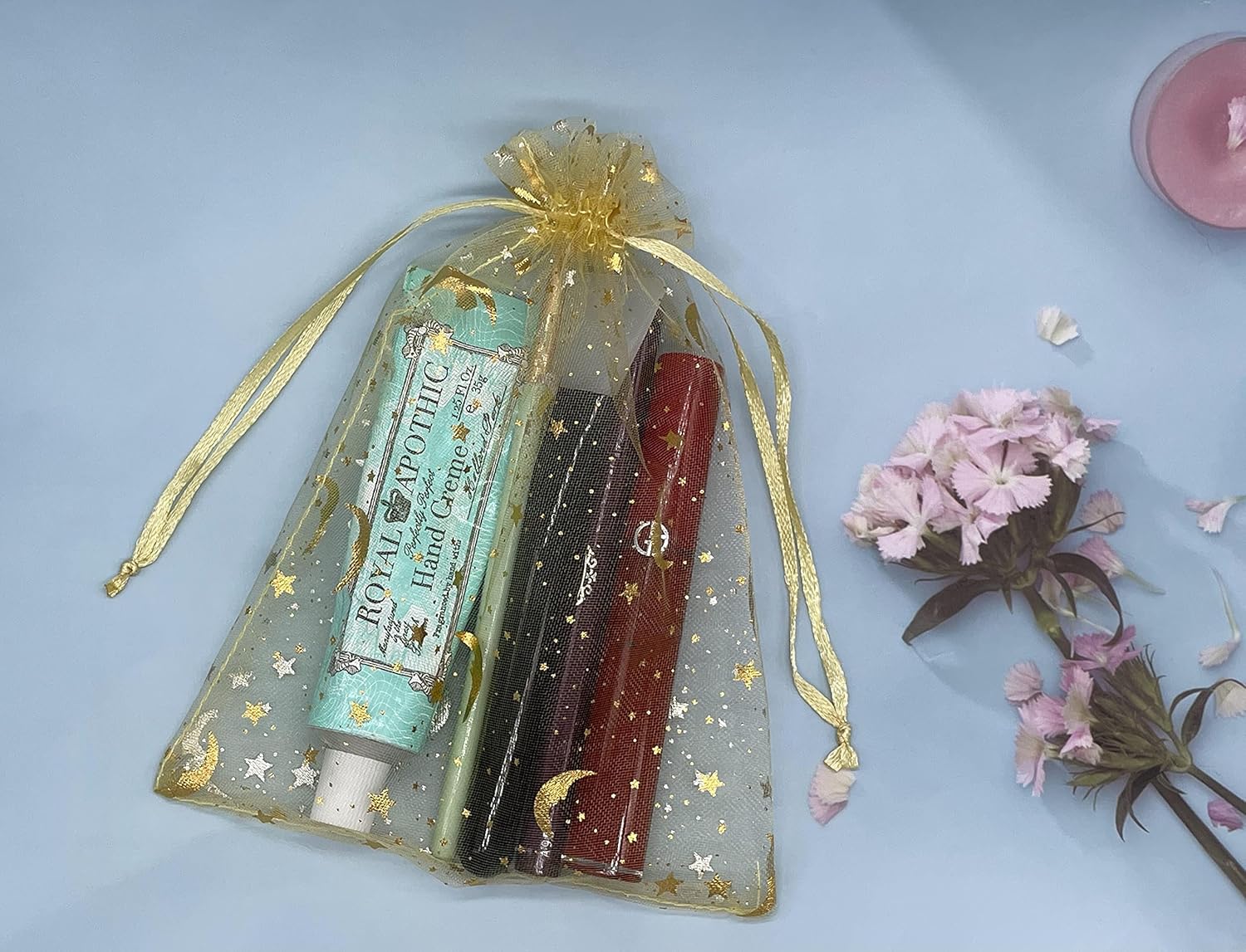 100PCS Gold Organza Gift Bags 5x7 with Drawstrings