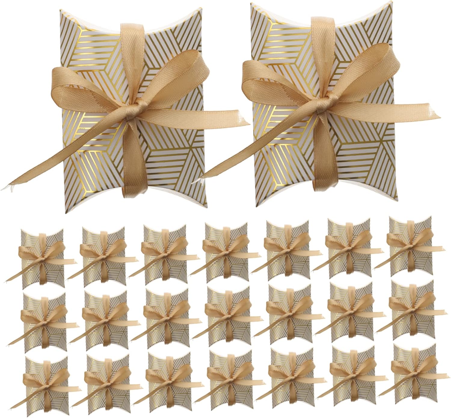 Hemoton 50pcs Gold Foil Pillow Boxes for Gifts and Parties