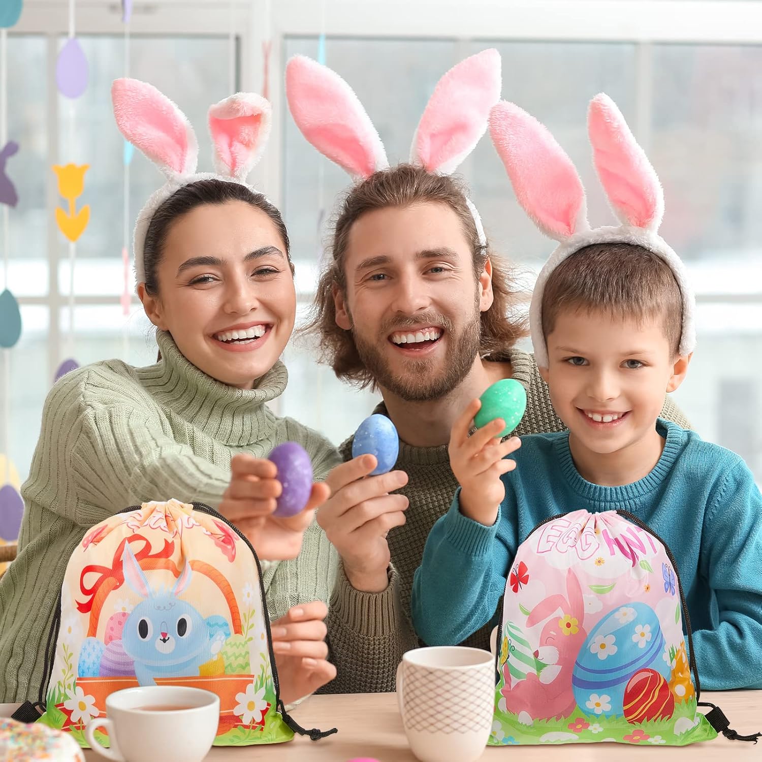 24 Piece Easter Themed Drawstring Gift Bags with 6 Designs