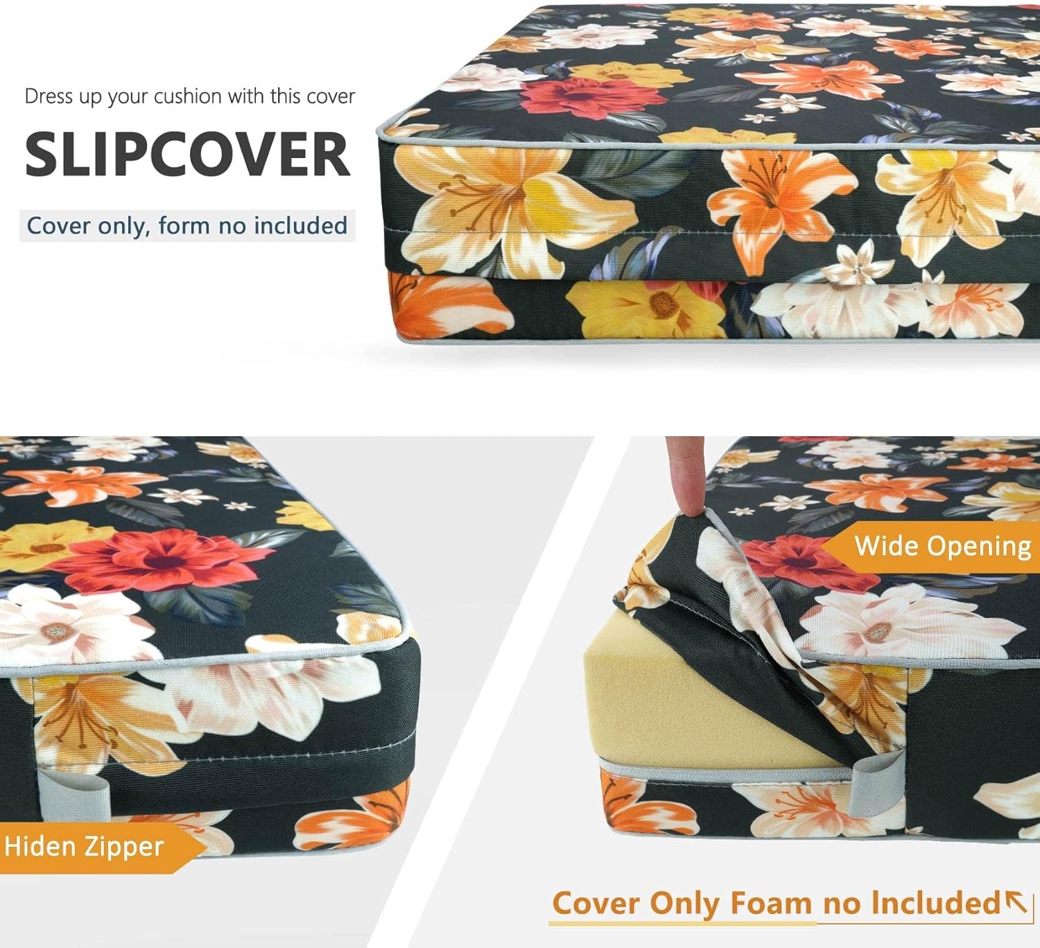 Porch Shield Outdoor Cushion Slipcovers Set 4 Floral Black