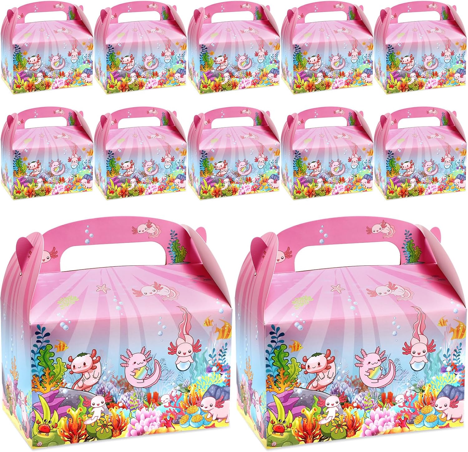 12 Pack Axolotl Gift Boxes with Handles for Party Favors