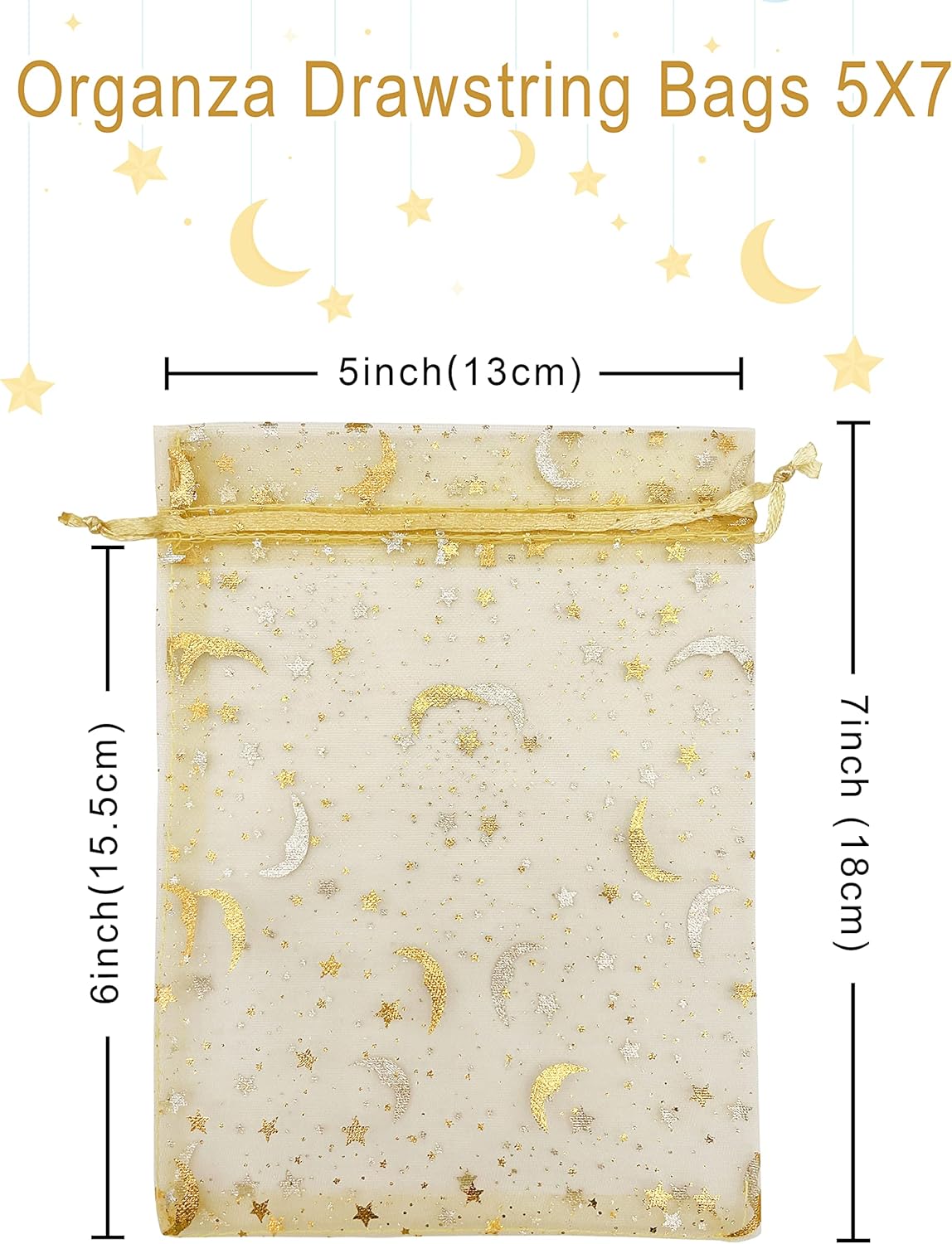 100PCS Gold Organza Gift Bags 5x7 with Drawstrings