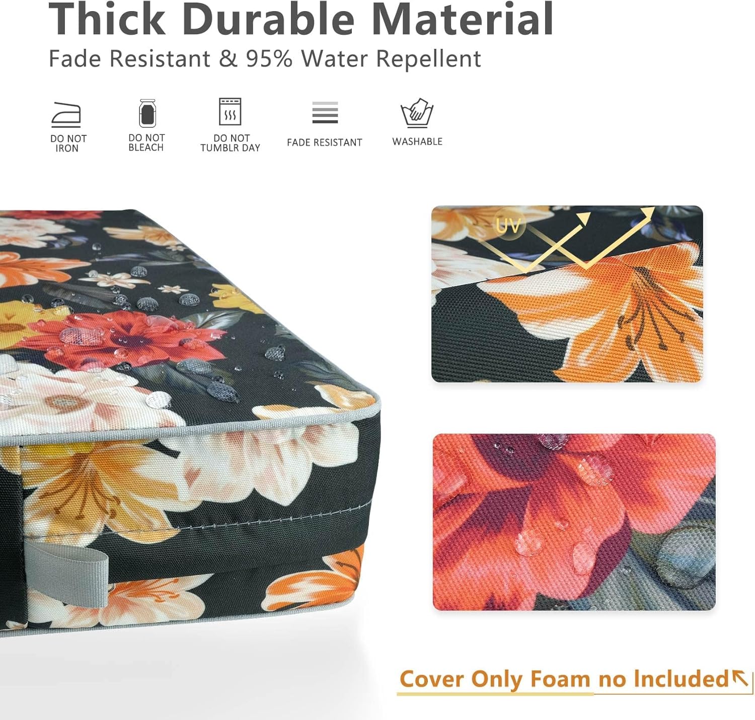 Porch Shield Outdoor Cushion Slipcovers Set 4 Floral Black