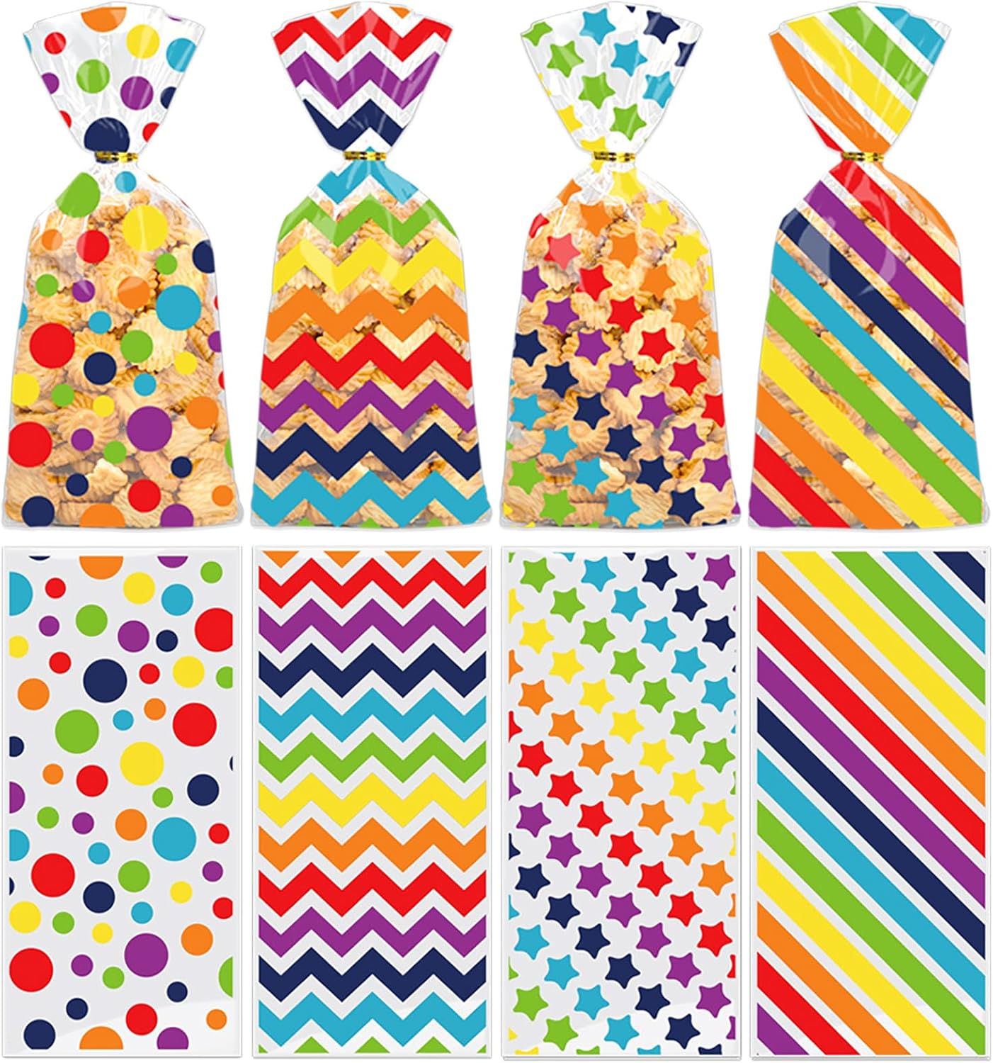 Totelux Rainbow Cellophane Gift Bags with Ties 50PCS
