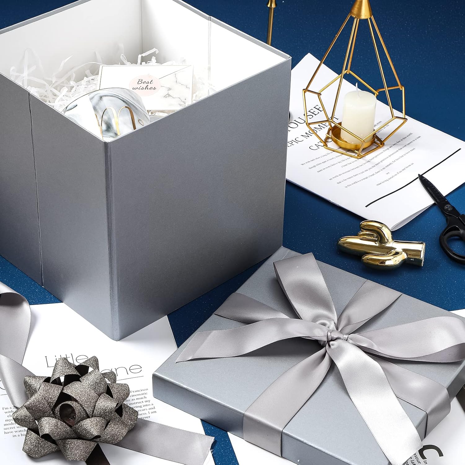 RUSPEPA Gray Medium Gift Box with Lids and Ribbon 1