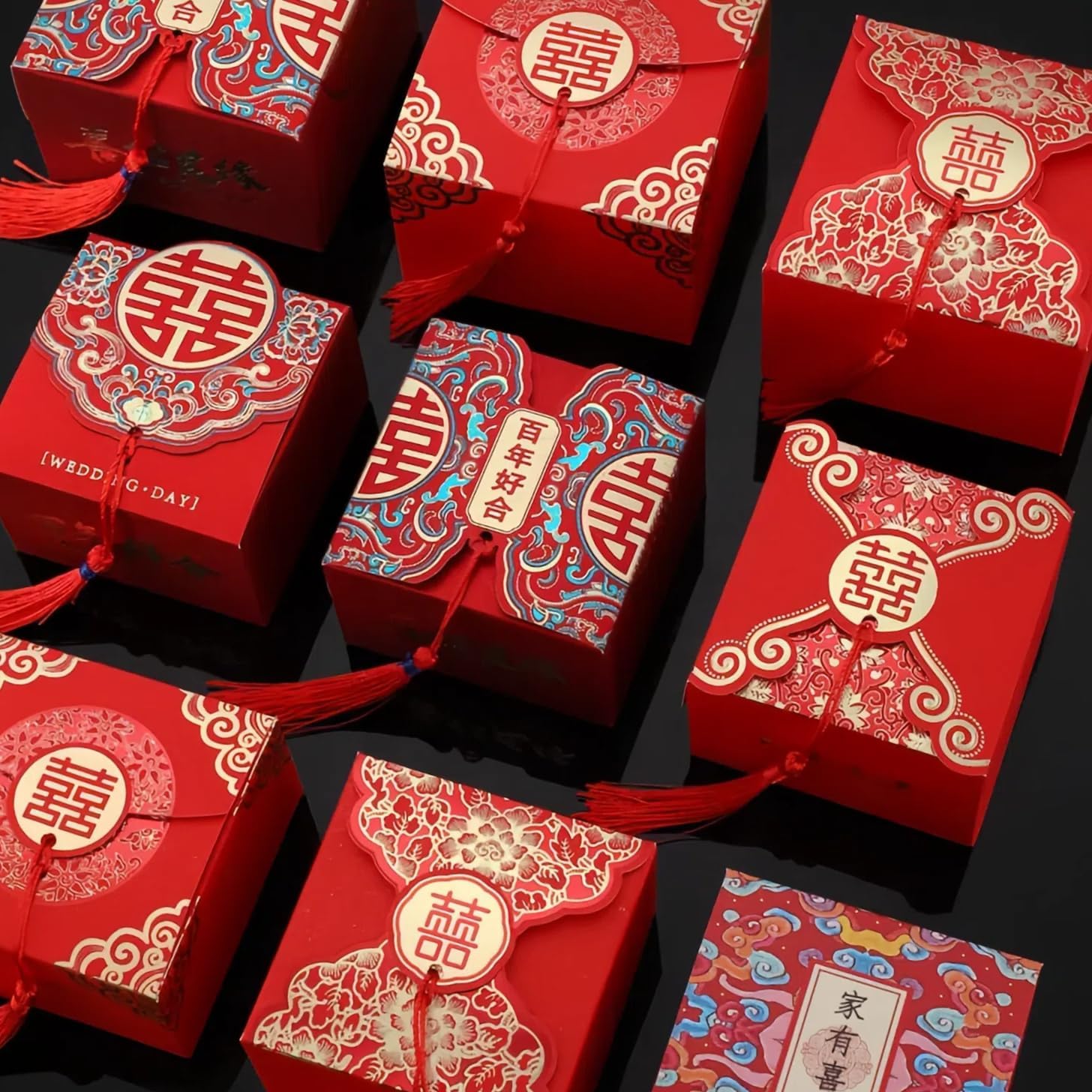 HannaFires 20pcs Double Happiness Favor Boxes