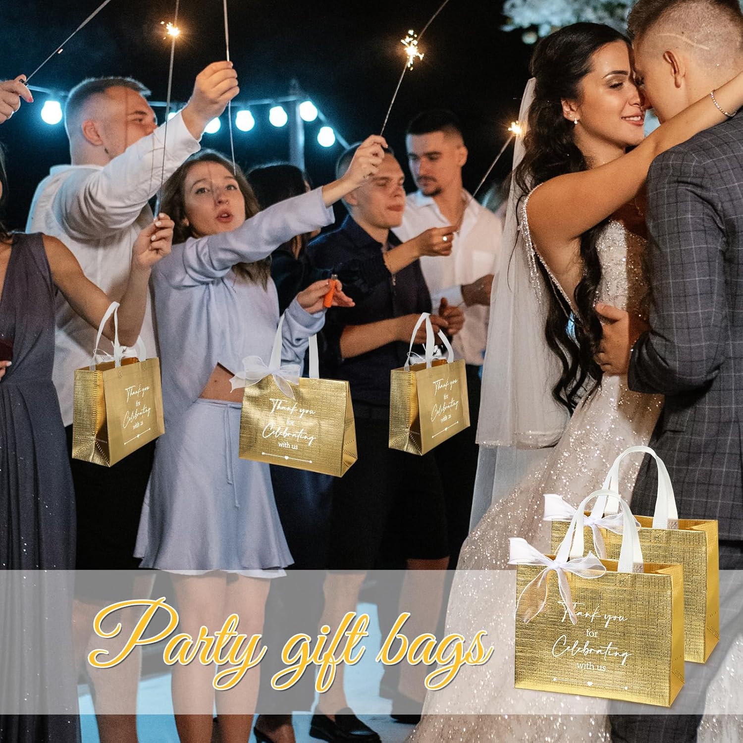 CHENGU 100 Pcs Gold Wedding Gift Bags with Handles