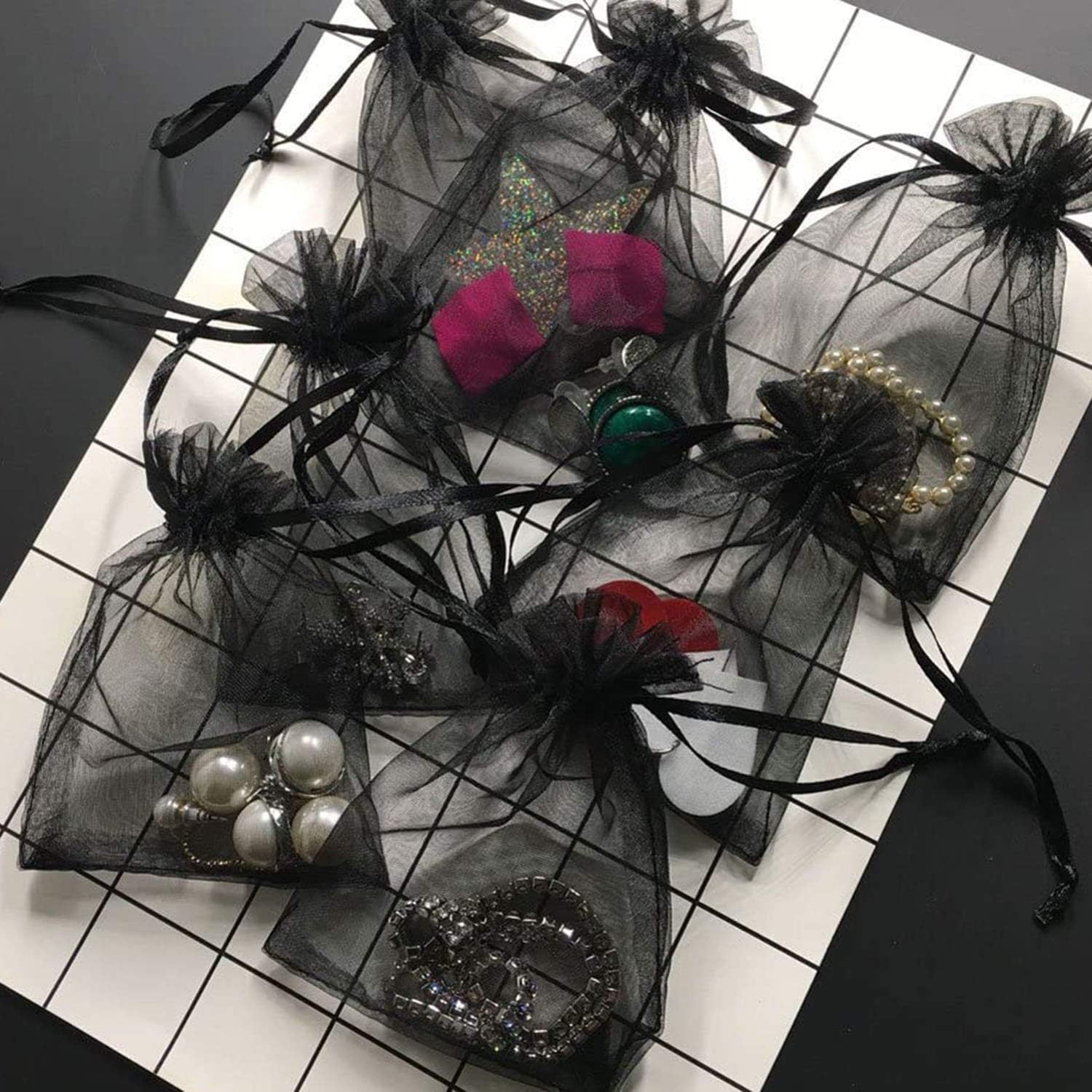 100 Pcs Black 4x6 Inch Drawstring Gift Wrap Bag