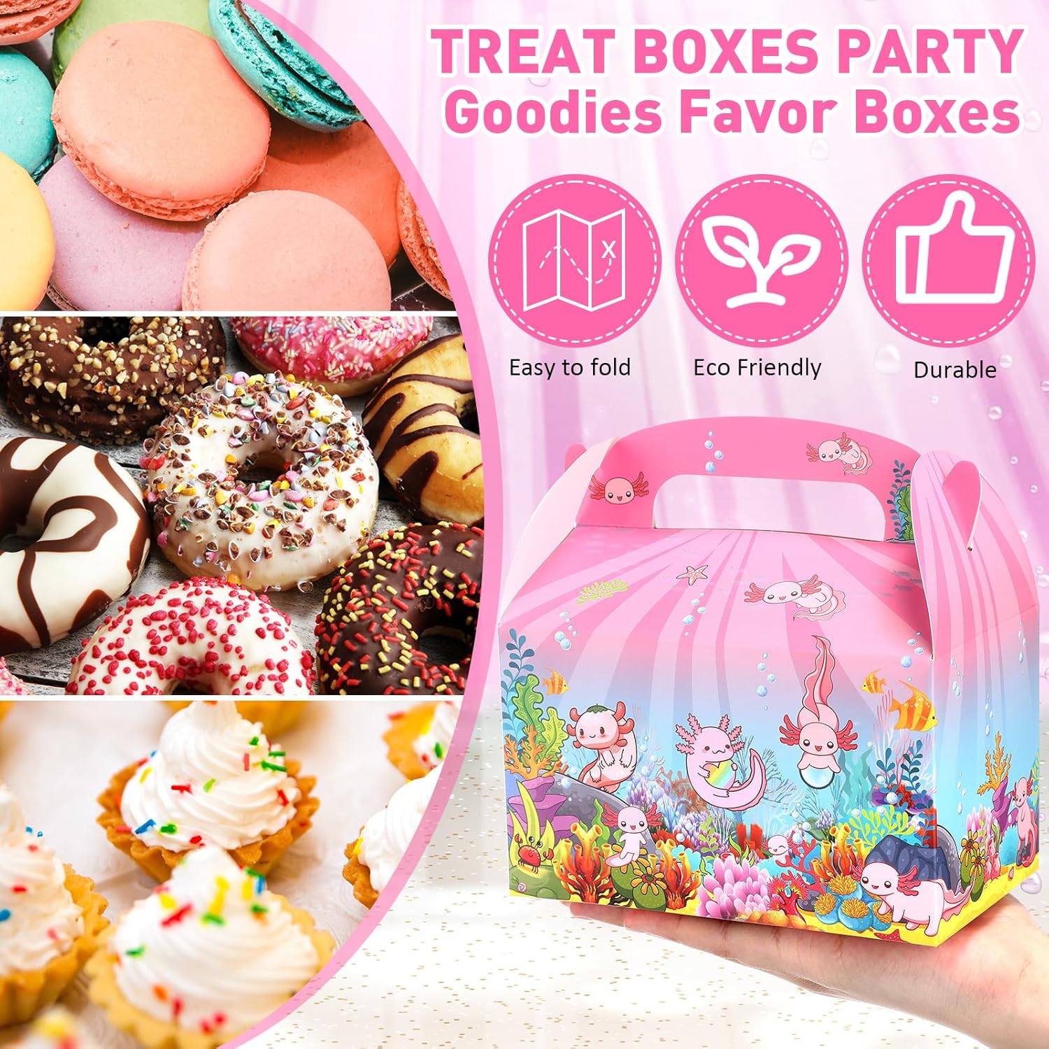 12 Pack Axolotl Gift Boxes with Handles for Party Favors
