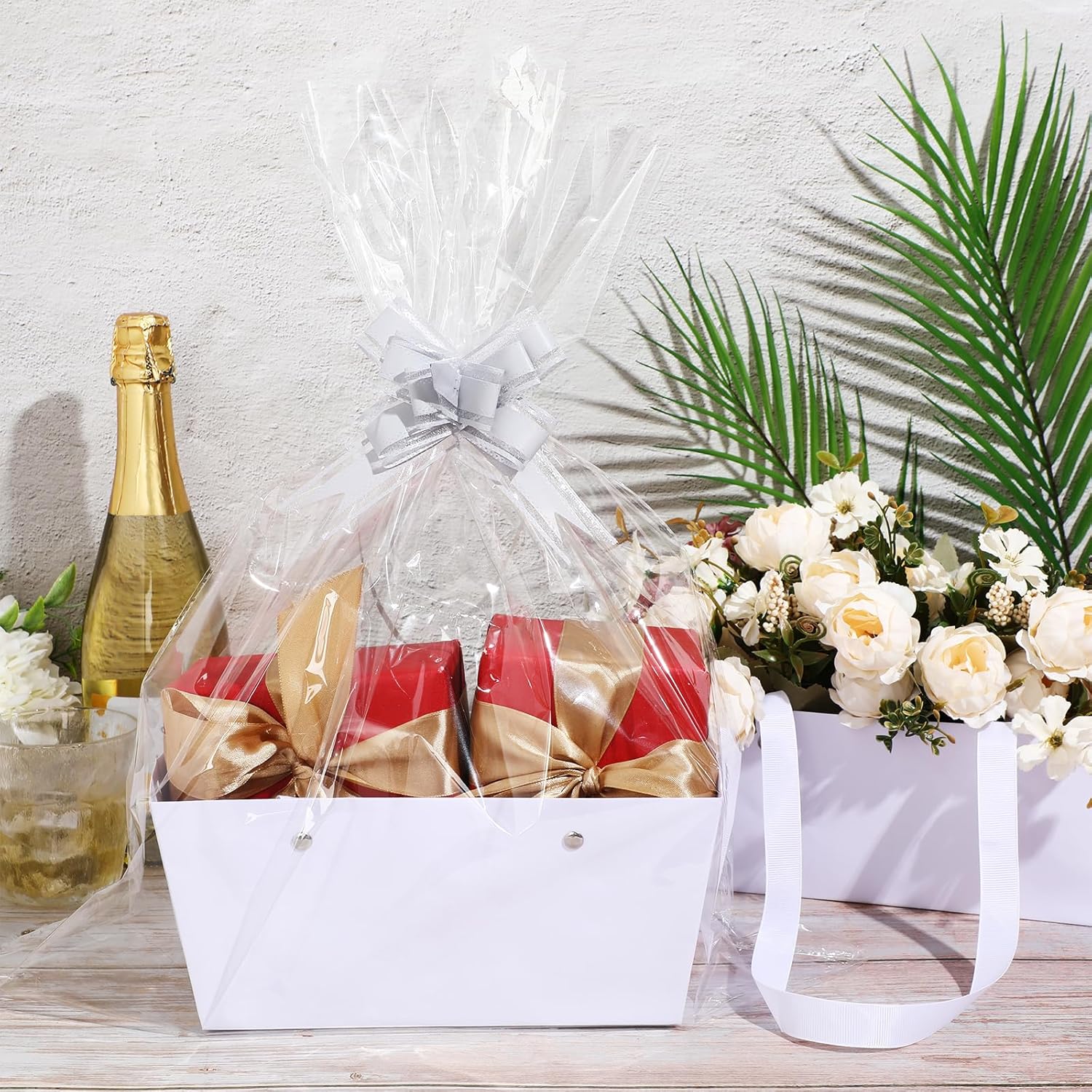 Colarr 12 Pack Empty Gift Baskets with Bows and Handles