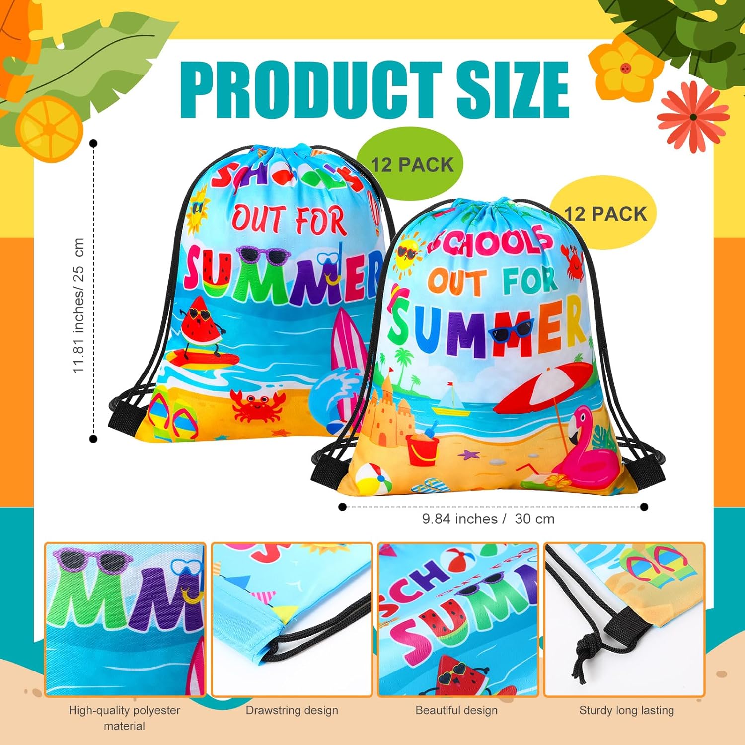 Sweetude 24 Pcs Summer Drawstring Backpack Gift Bags