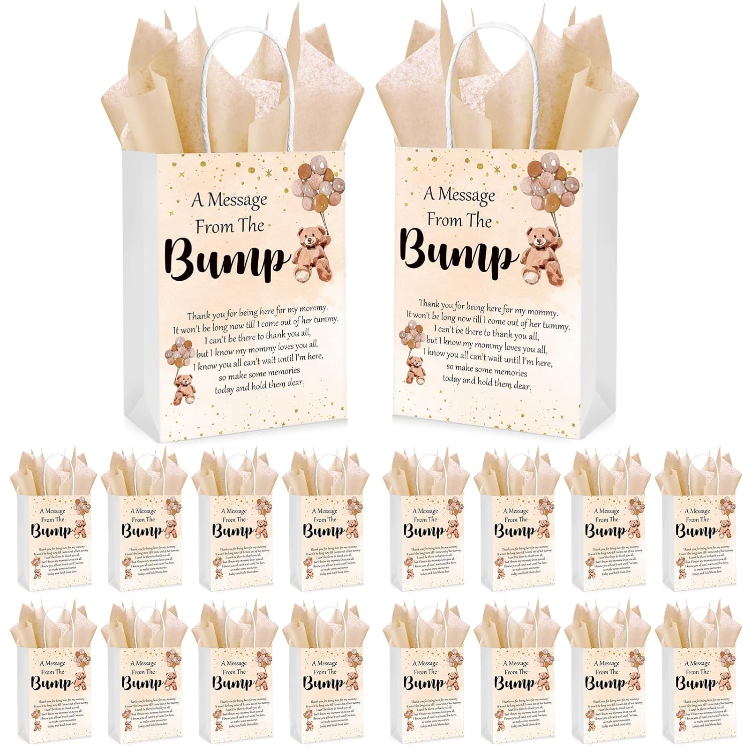 50 Piece Bear Balloon Gift Bags with Handles and Tissue Paper