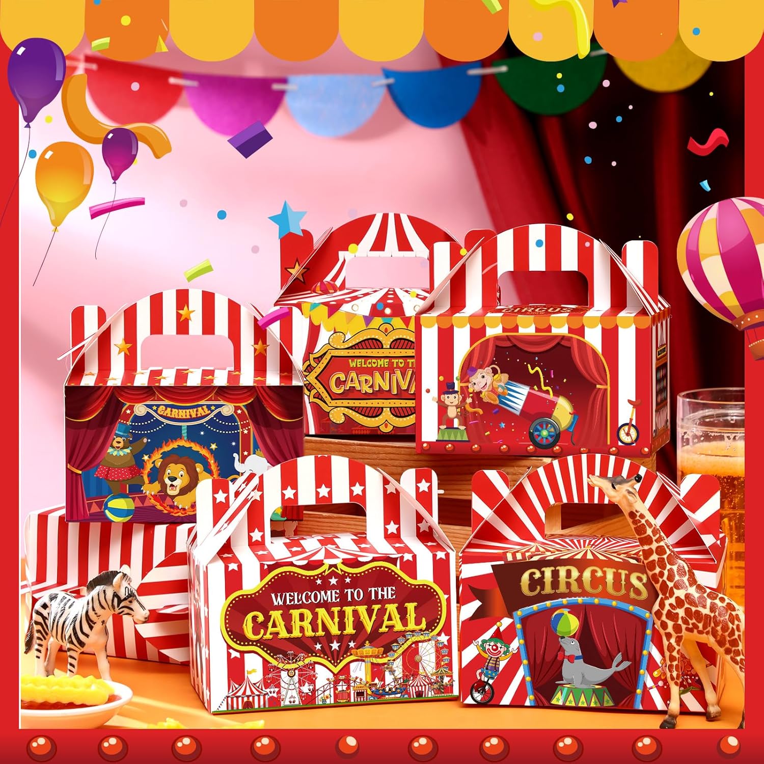 Dunzoom Carnival Themed Treat Boxes 48 Pcs