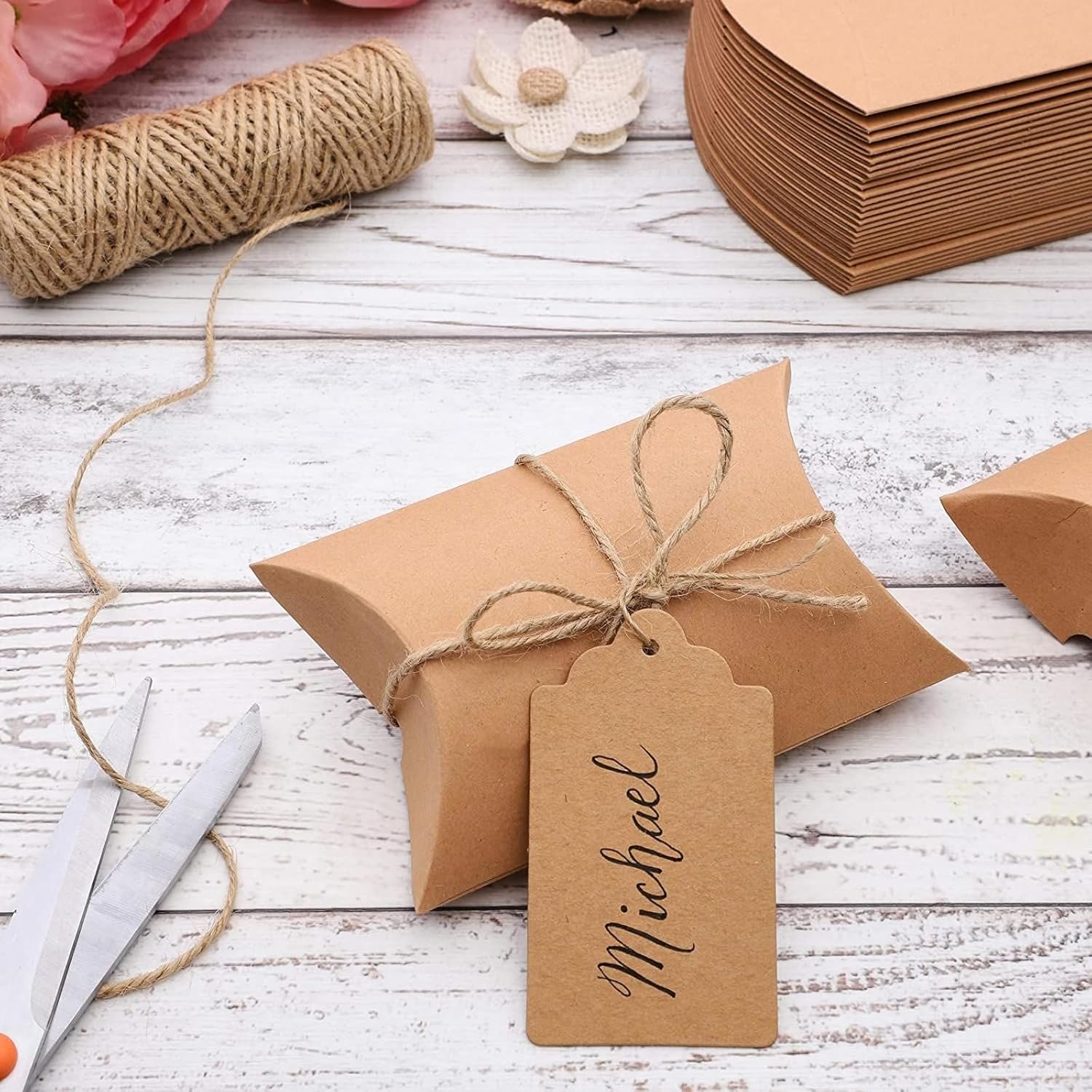 Bright Creations 50-Pack Pillow Boxes with Jute Twine
