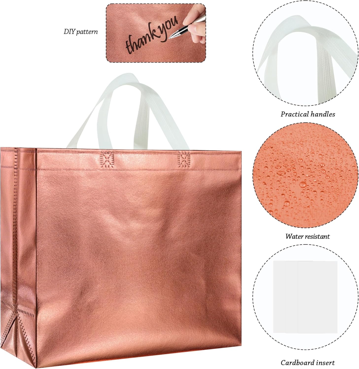 BLEWINDZ 60Pcs Reusable Gift Bags Rose Gold