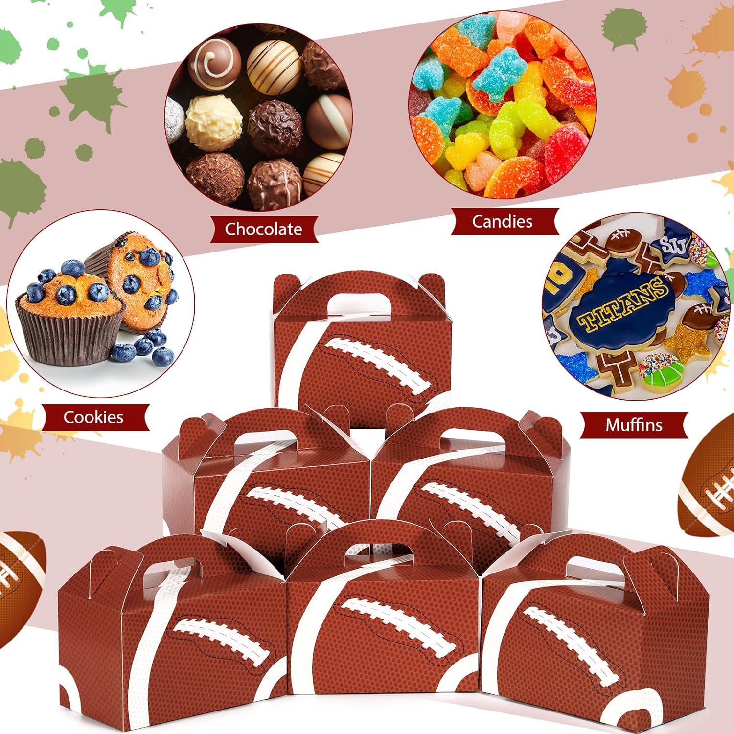 24 Pcs Football Party Treat Boxes with Handle
