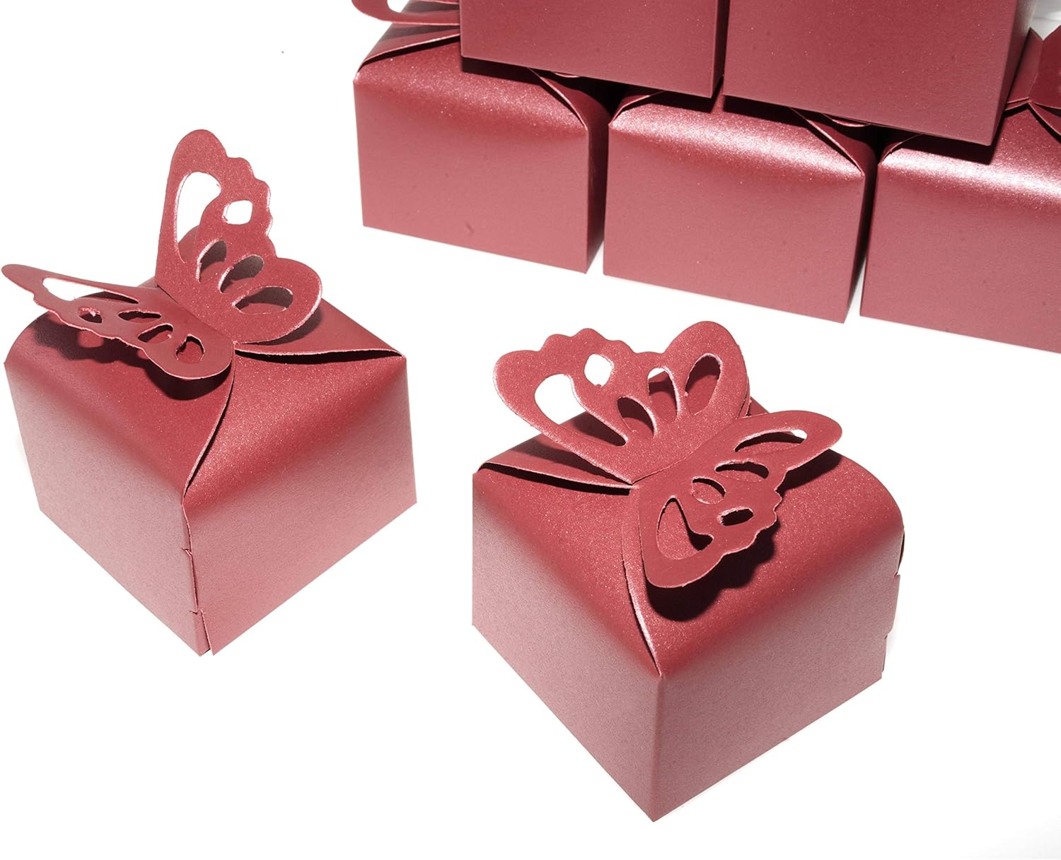 Red Butterfly Candy Favor Boxes - 50pc Wedding Party Favors
