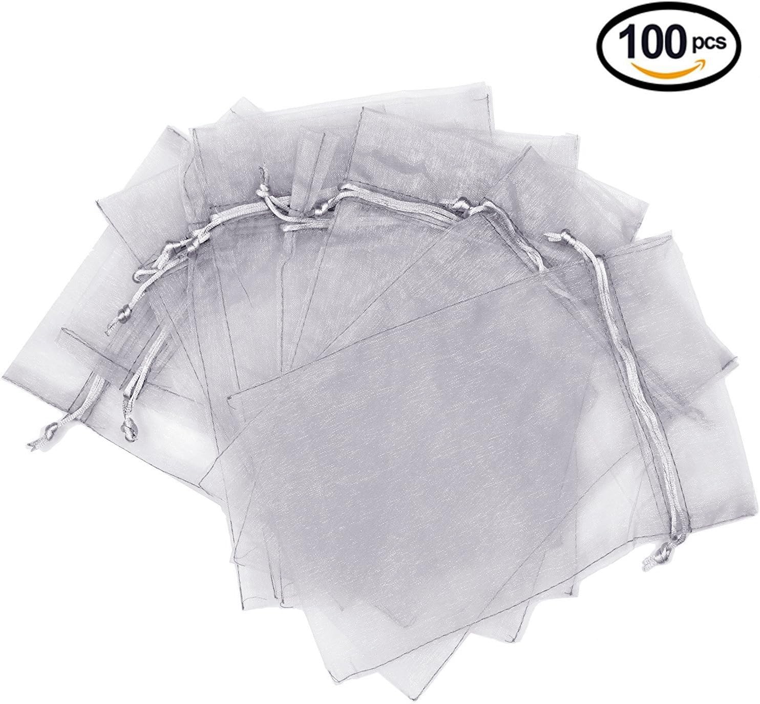 Wudygirl 100pcs Sheer Grey Organza Gift Bags 5x7 Inch Drawstring