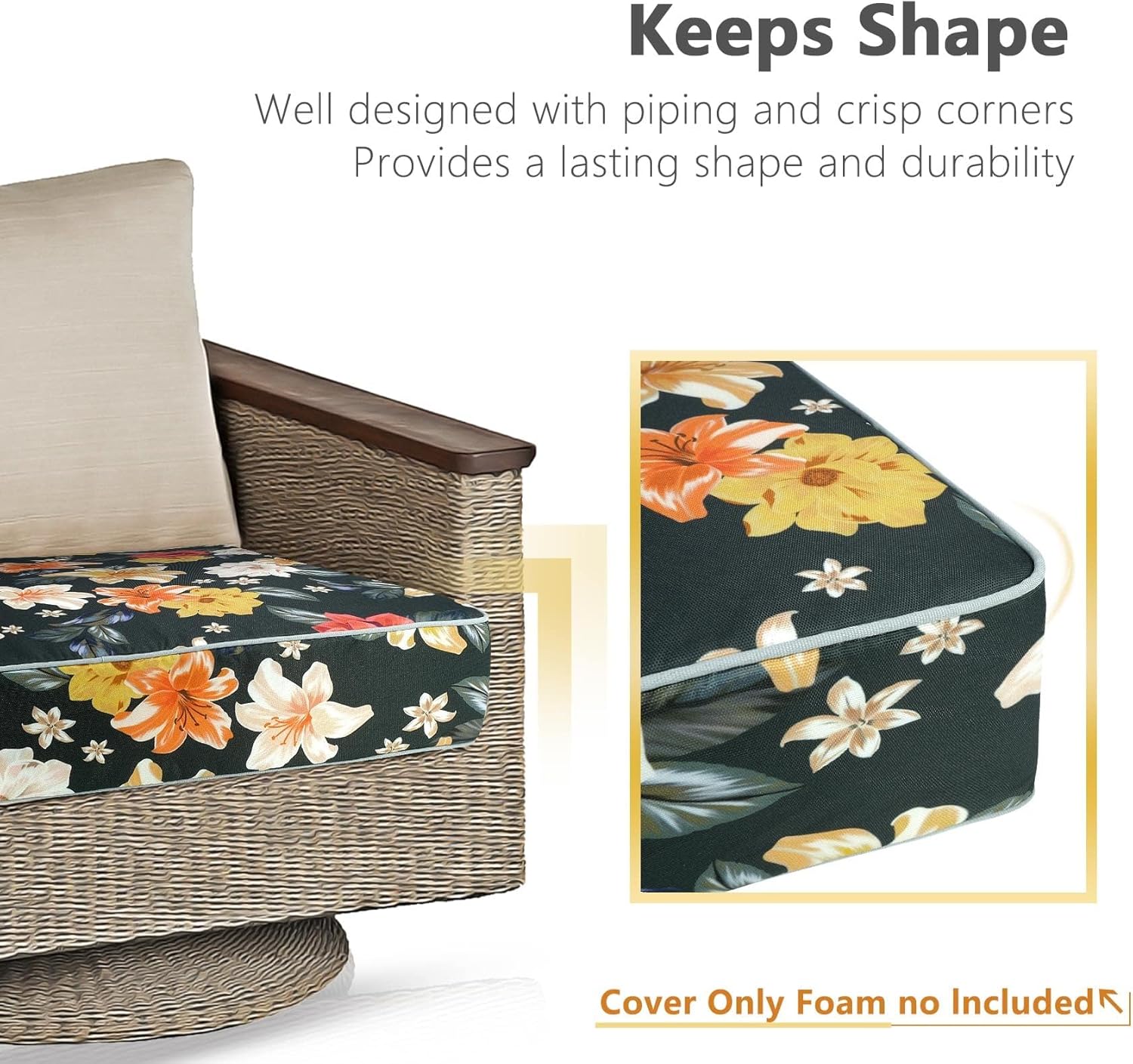 Porch Shield Outdoor Cushion Slipcovers Set 4 Floral Black