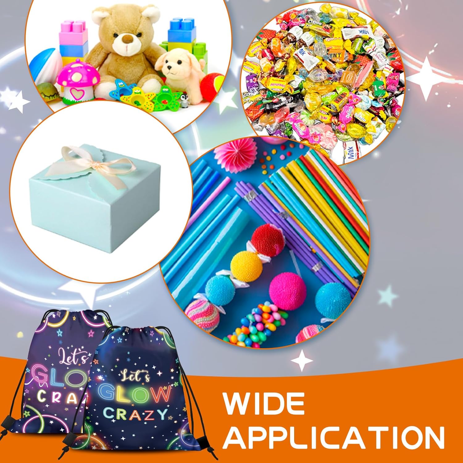 16 PCS Glow in the Dark Drawstring Gift Bags