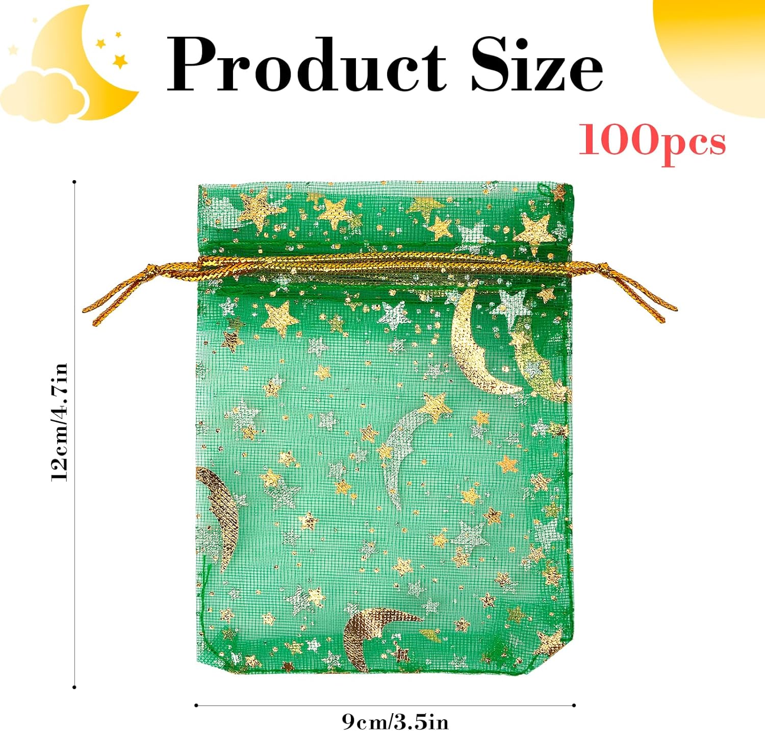 Moon Star Organza Gift Bags 4x5 100 Pcs Drawstring Mesh Pouches