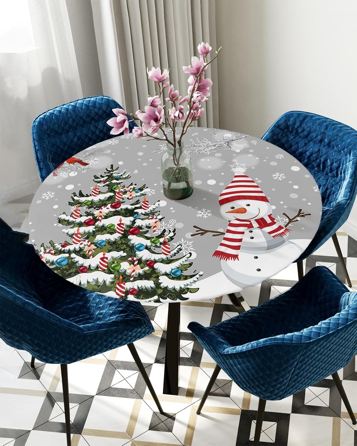 ZOE GARDEN Christmas Gnomes Round Waterproof Table Cover