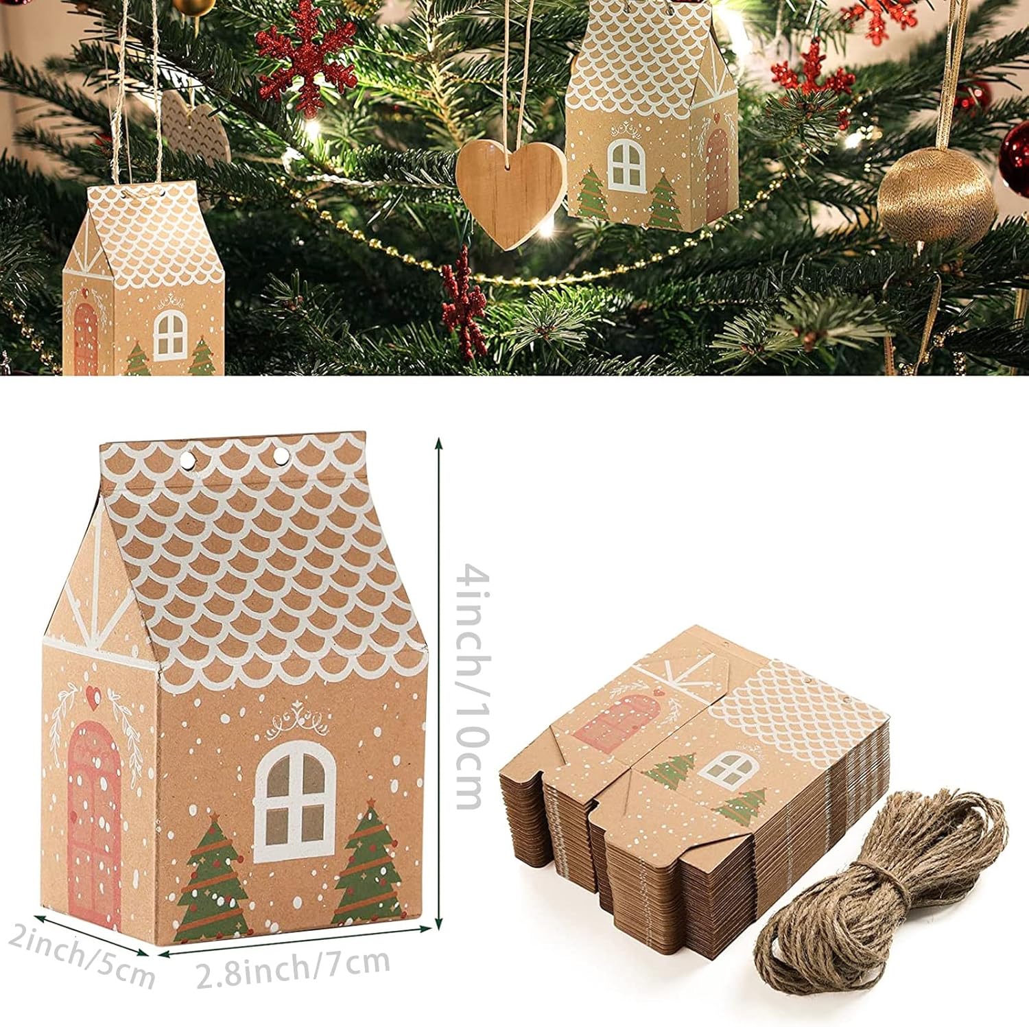 Samanter House Shape Gift Boxes with Twines 50 Pack