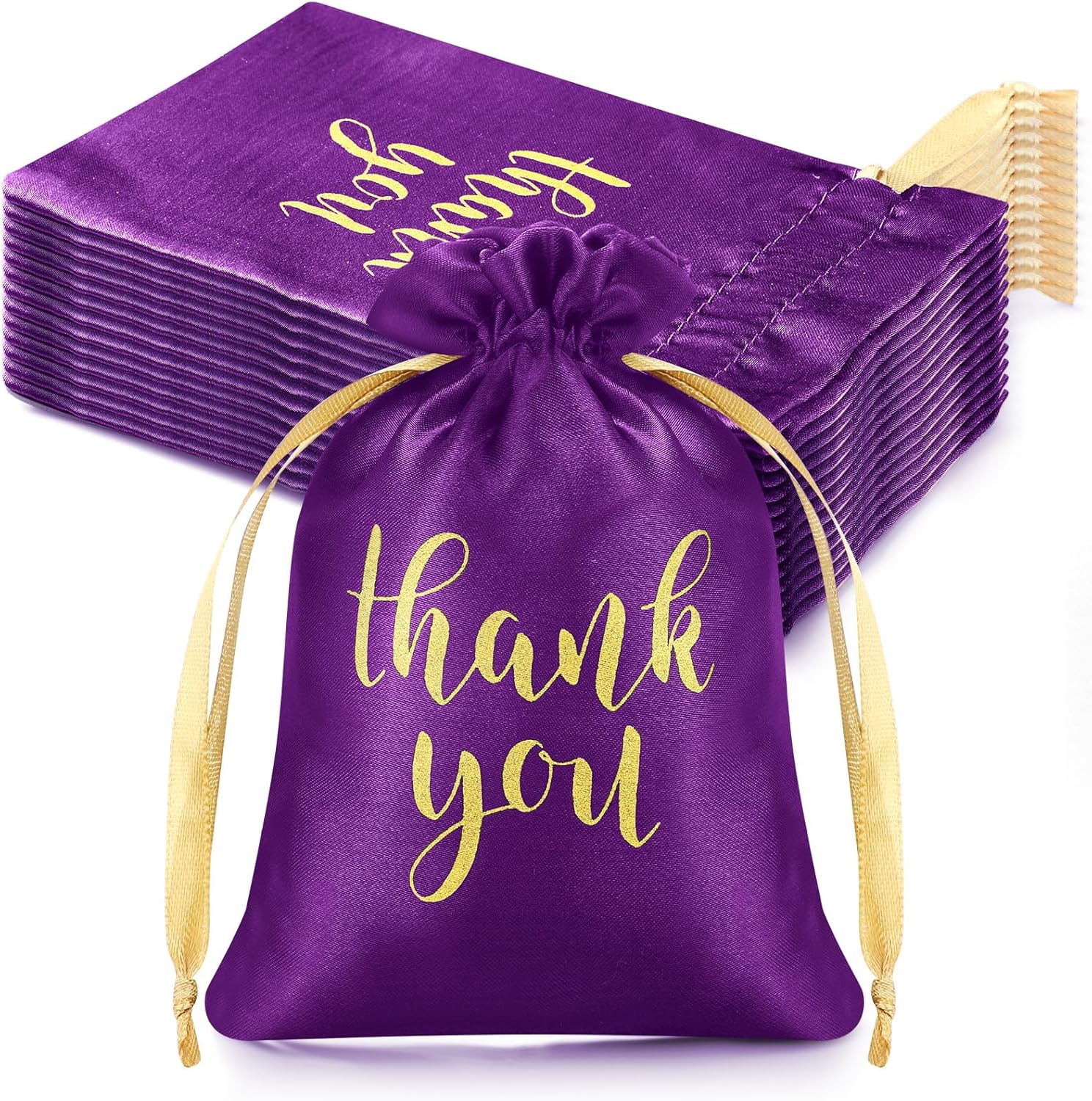 50 Pcs Thank You Satin Gift Bags with Drawstring