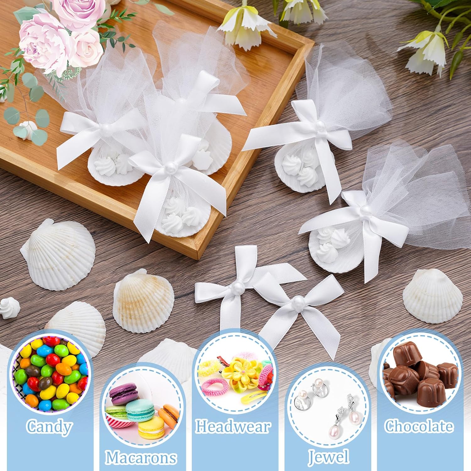 50 Pcs Seashell Candy Bags for Summer Wedding Favors