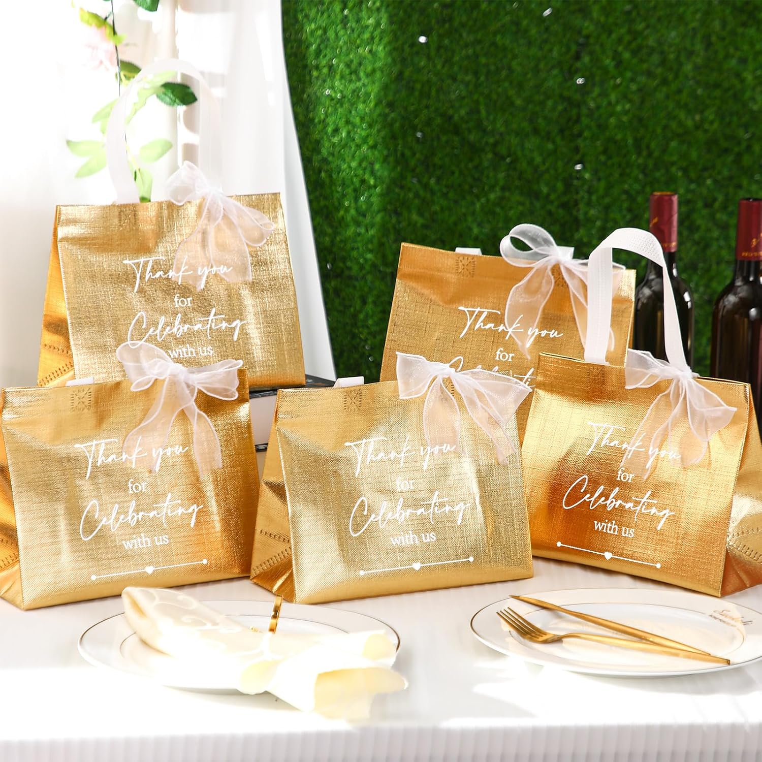 CHENGU 100 Pcs Gold Wedding Gift Bags with Handles